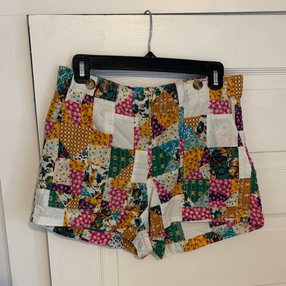 Pilcro Patchwork Floral Shorts - Teal, Mustard, Pink, White